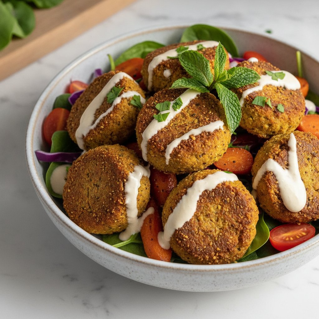 Air-Fried Za'atar Chickpea and Carrot Falafel Bowls with Creamy Tahini Drizzle