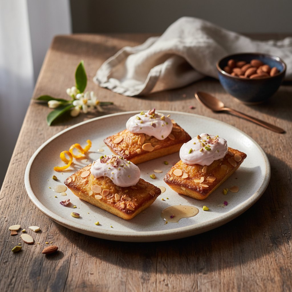 Almond and Orange Blossom Financiers with Rose Whipped Cream