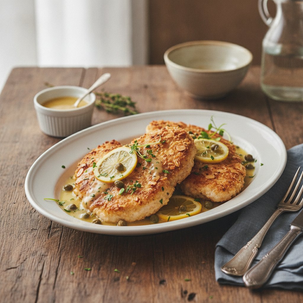 Almond-Crusted Chicken Piccata with Lemon-Caper Sauce