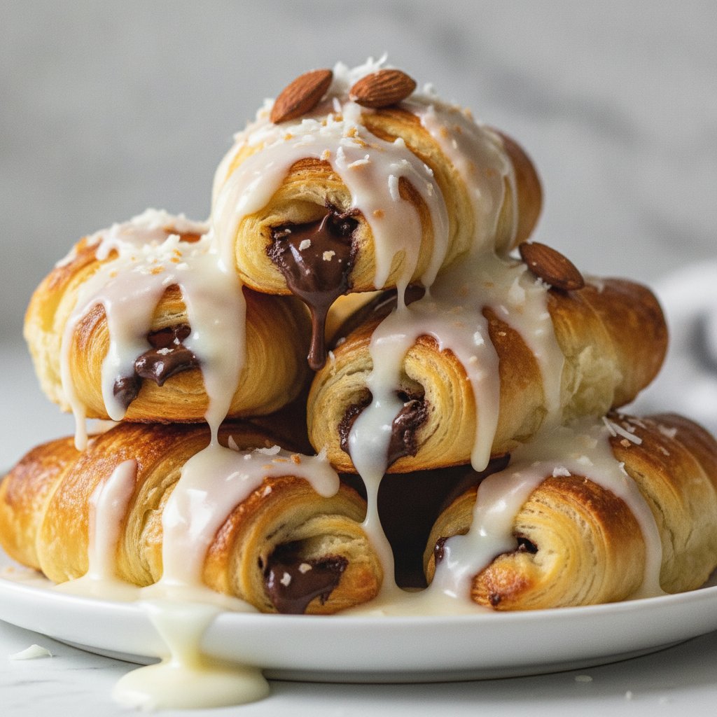 Almond Joy Croissant Rolls with Coconut Drizzle