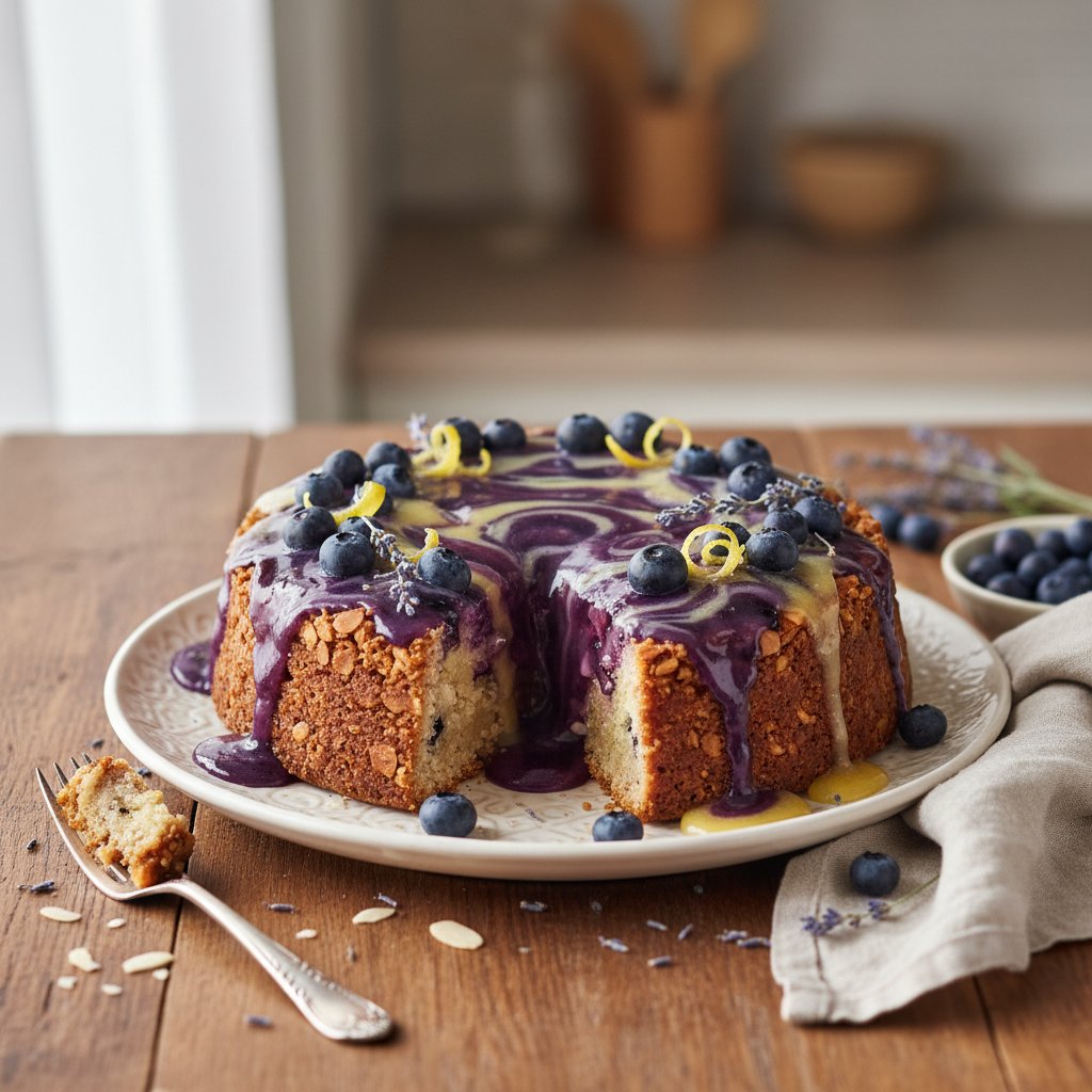 Almond-Lavender Gateau with a Blueberry Lemon Glaze