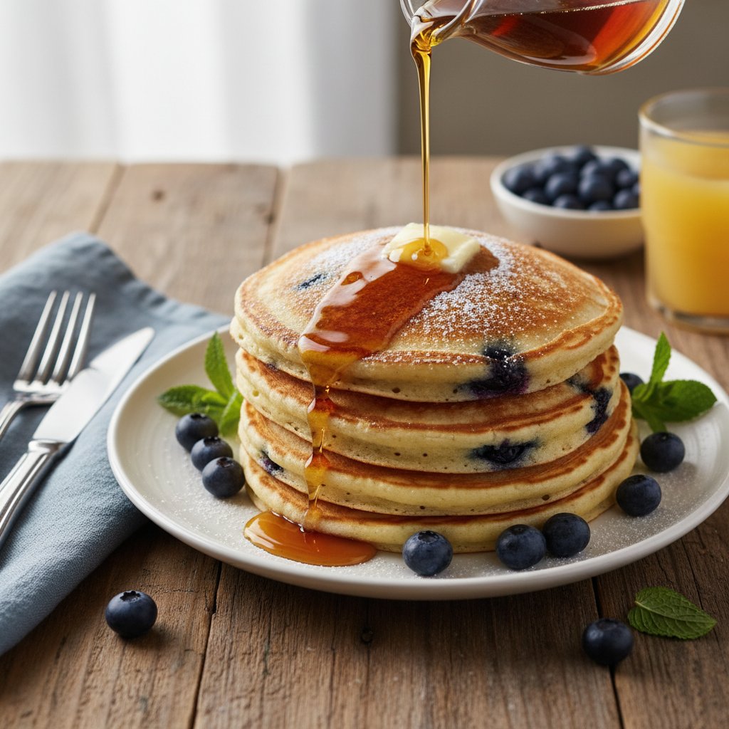 American Blueberry Pancakes with Maple Syrup