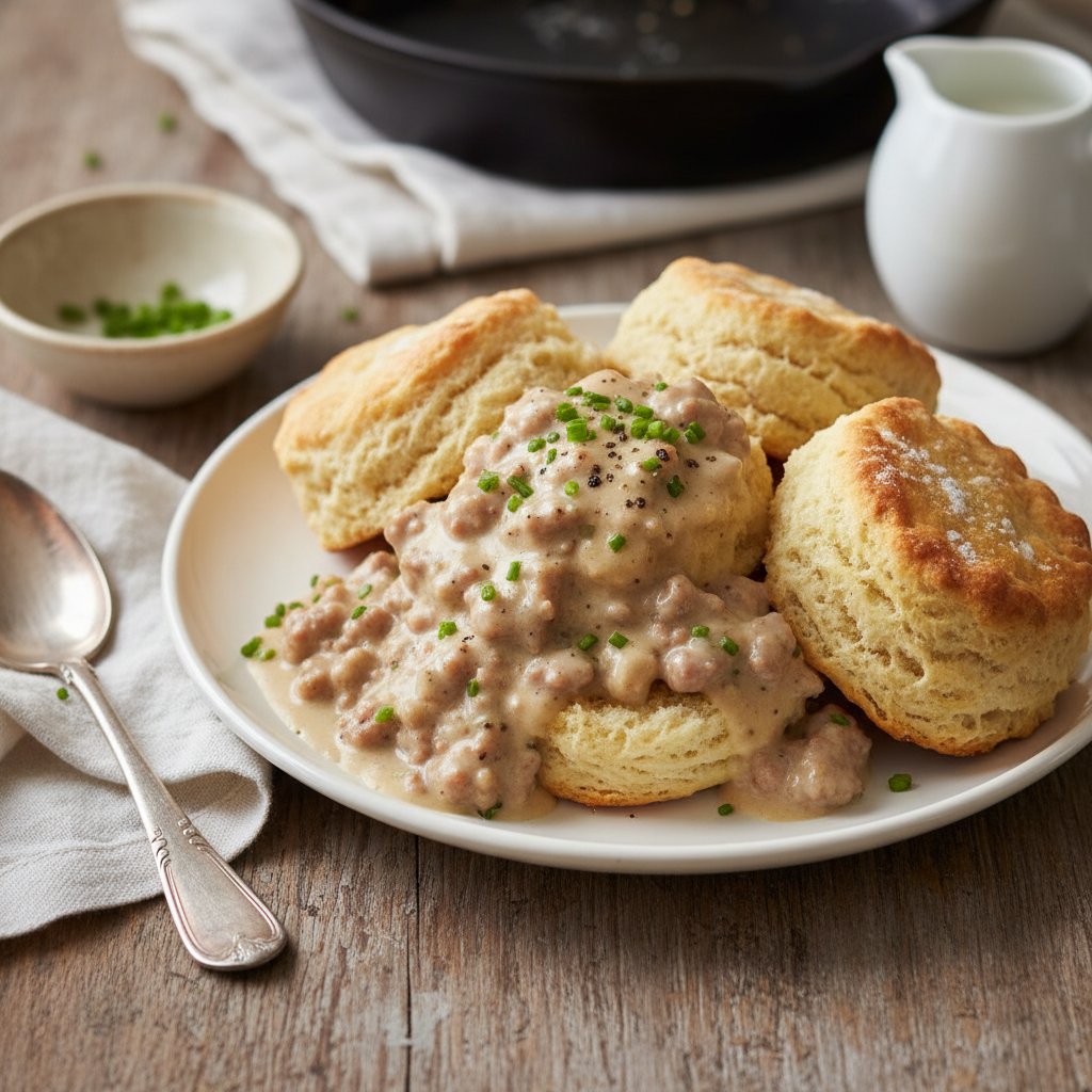 American Buttermilk Biscuits with Sausage Gravy