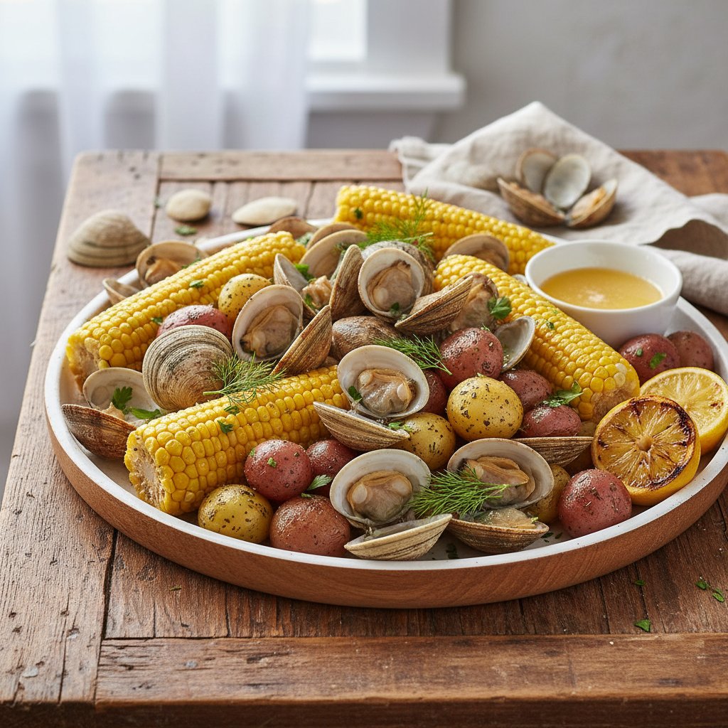 American Clam Bake with Sweet Corn and Potatoes