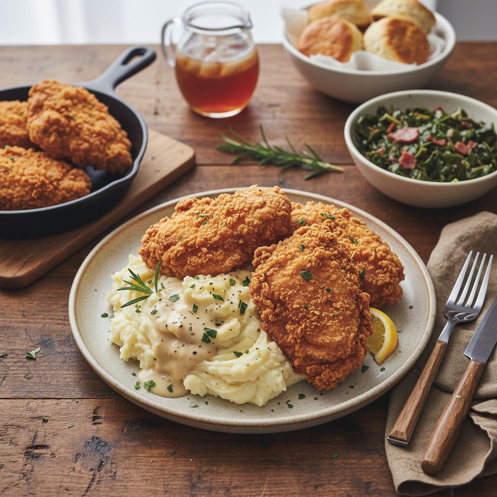 American Classic Buttermilk Fried Chicken with Mashed Potatoes