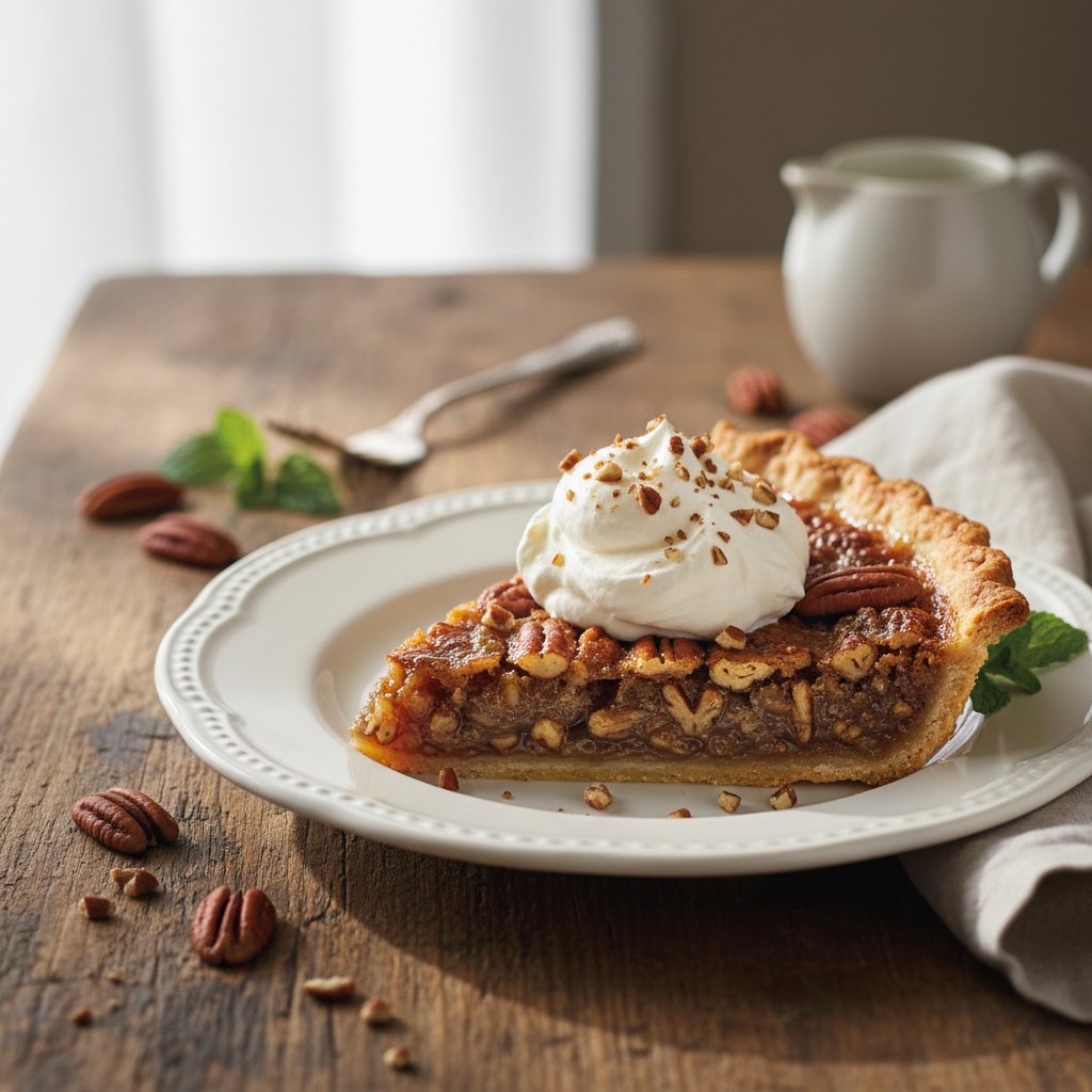 American Southern Pecan Pie with Whipped Cream