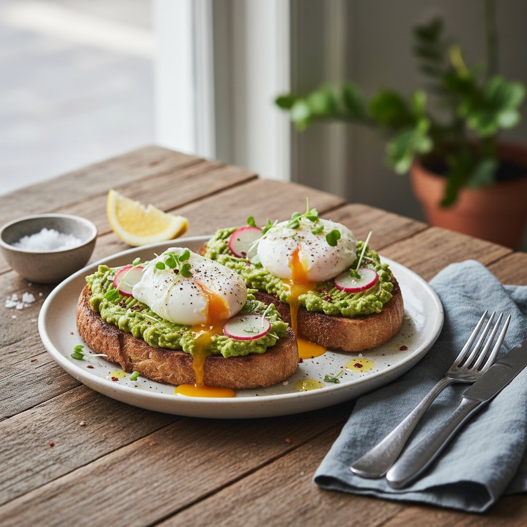 American-style Avocado Toast with Poached Eggs