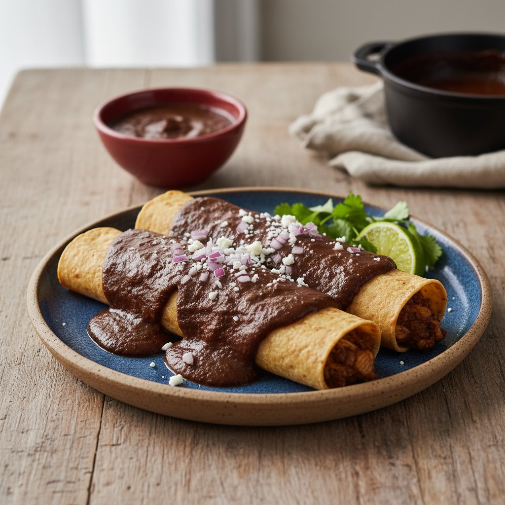 Ancho Chile and Chocolate Chicken Mole Enchiladas