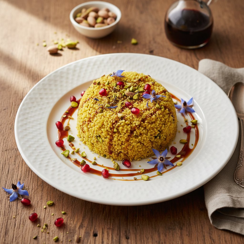 Aromatic Saffron and Pistachio Couscous with Pomegranate Molasses