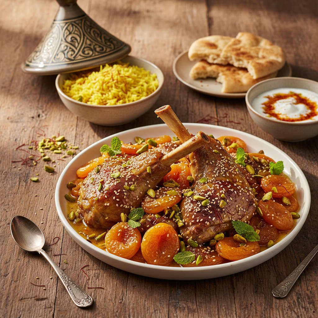 Aromatic Saffron-Infused Lamb with Apricots and Pistachios