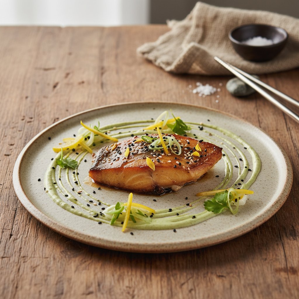 Artfully Crafted Miso-Glazed Sablefish with Yuzu Wasabi Emulsion