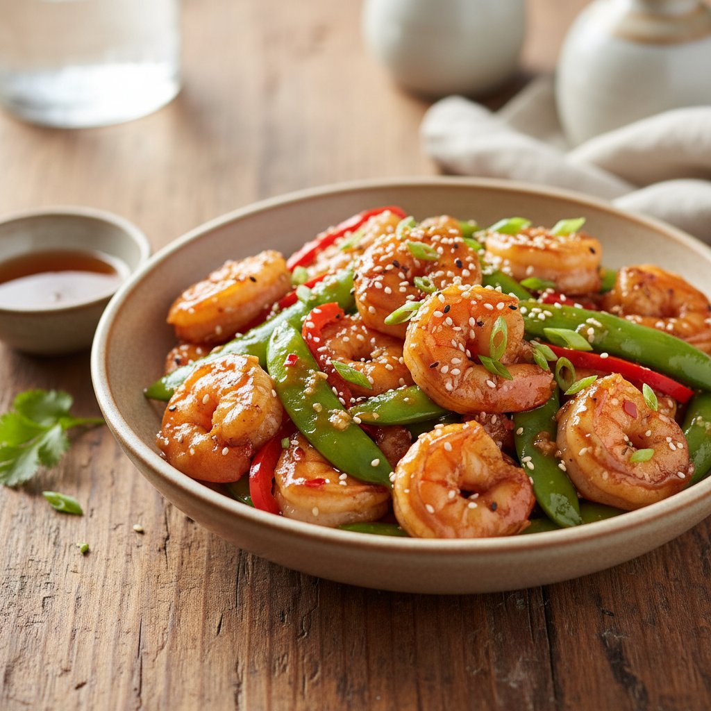 Asian Honey Garlic Shrimp with Snow Peas