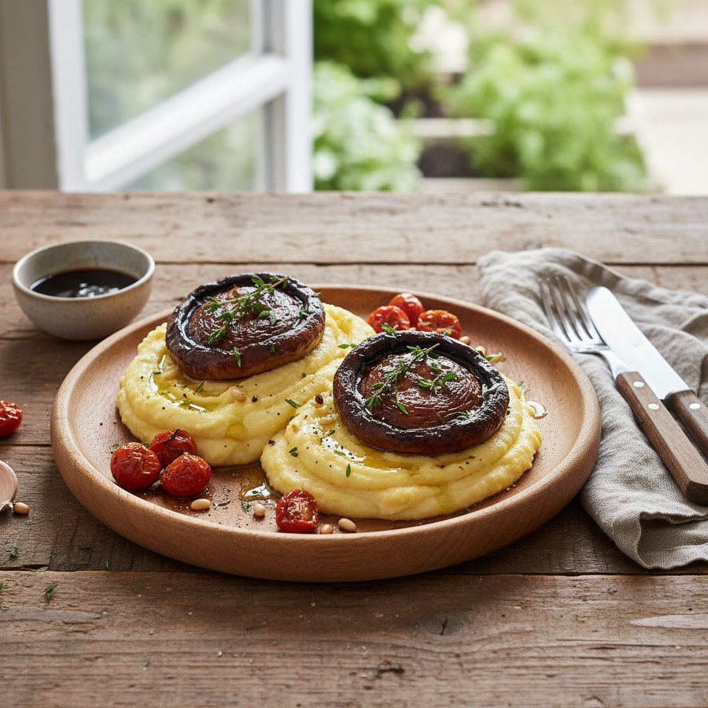 Balsamic-Glazed Portobello Mushrooms with Creamy Polenta