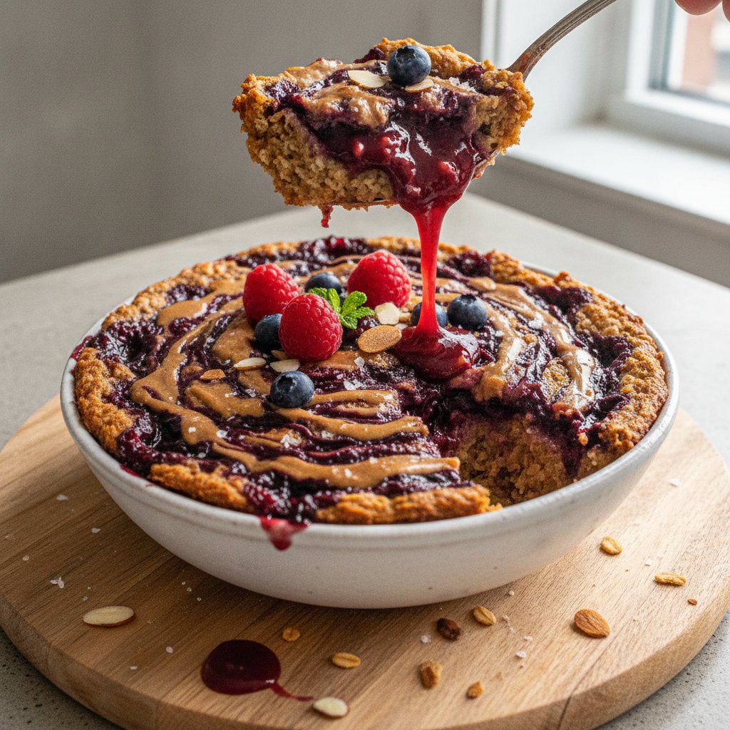 Berry Swirl Almond Butter Baked Oats
