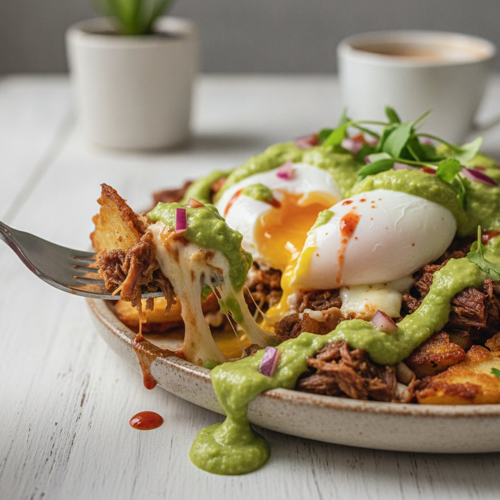 Birria Breakfast Hash with Poached Eggs and Avocado Salsa