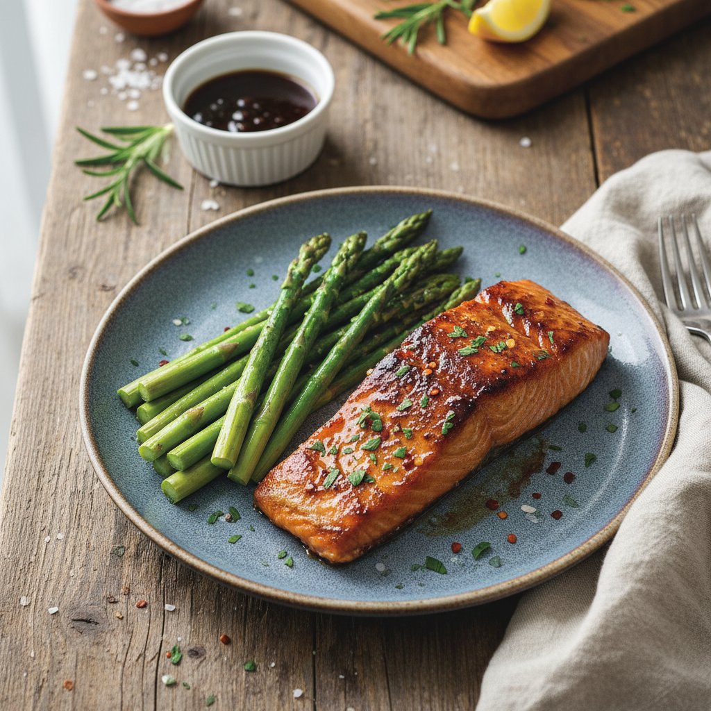 Bourbon-Glazed Salmon with Steamed Asparagus