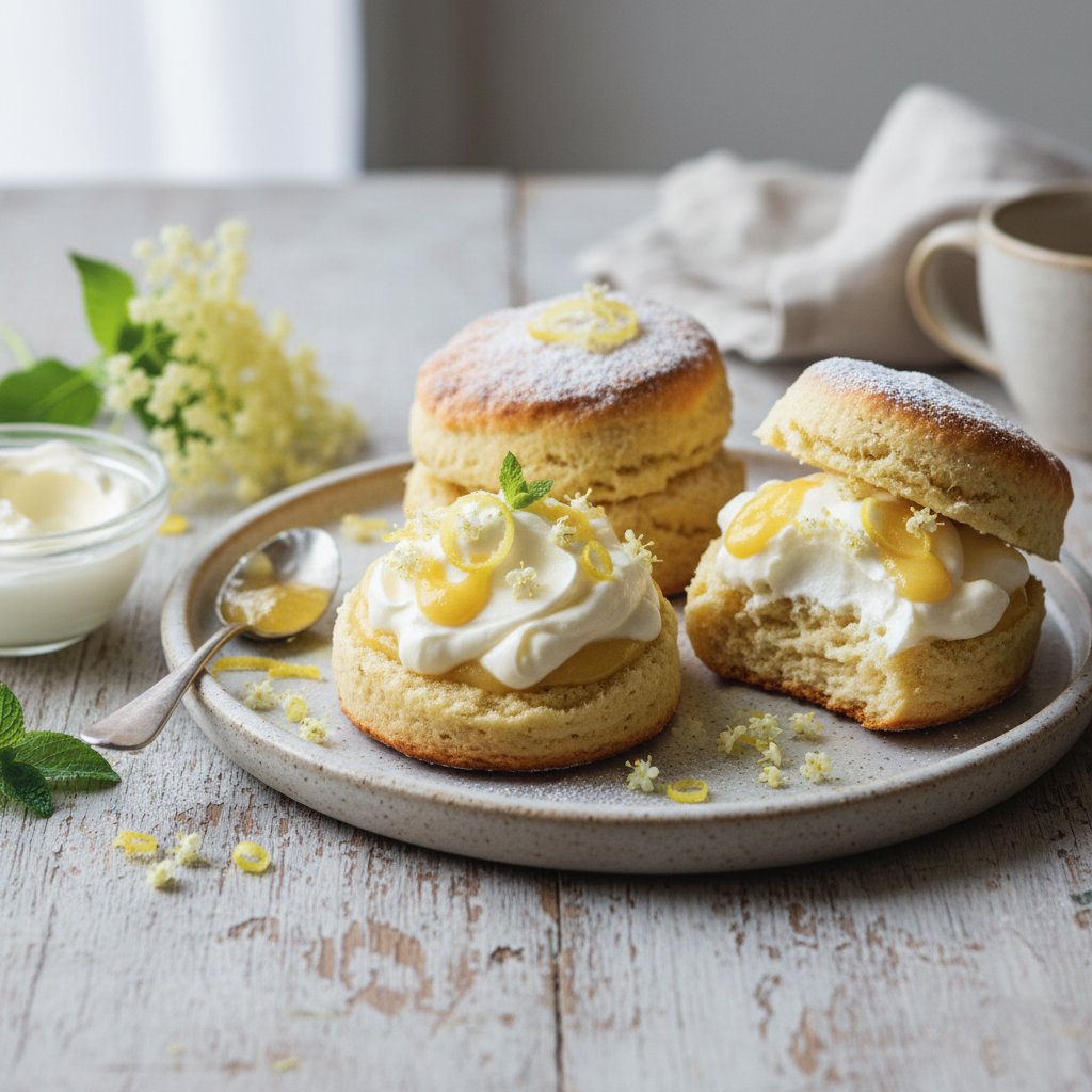 British Lemon Elderflower Scones with Clotted Cream