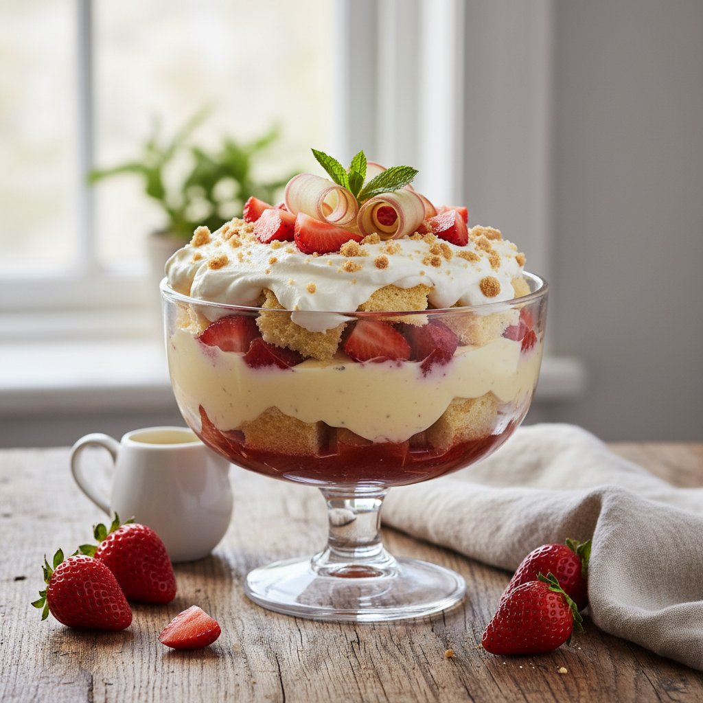 British Strawberry Rhubarb Trifle with Vanilla Bean Custard