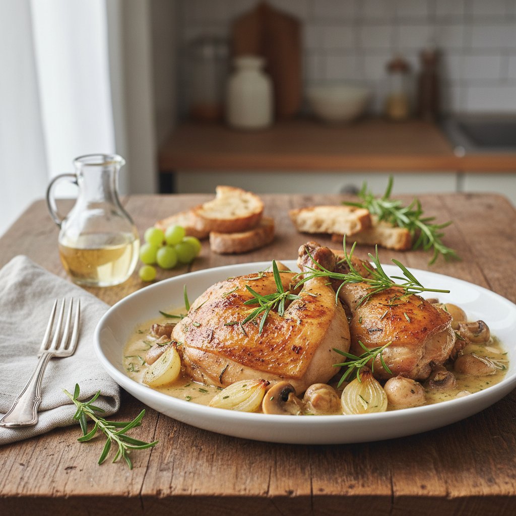 Butter-Braised Chicken with Tarragon and White Wine