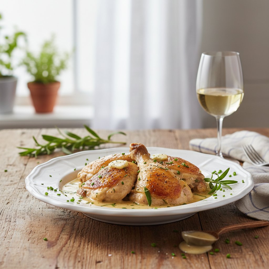 Butter-Braised Chicken with Tarragon and White Wine Sauce