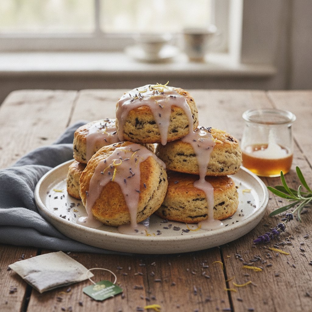 Buttery Earl Grey Scones with Lavender Honey Glaze