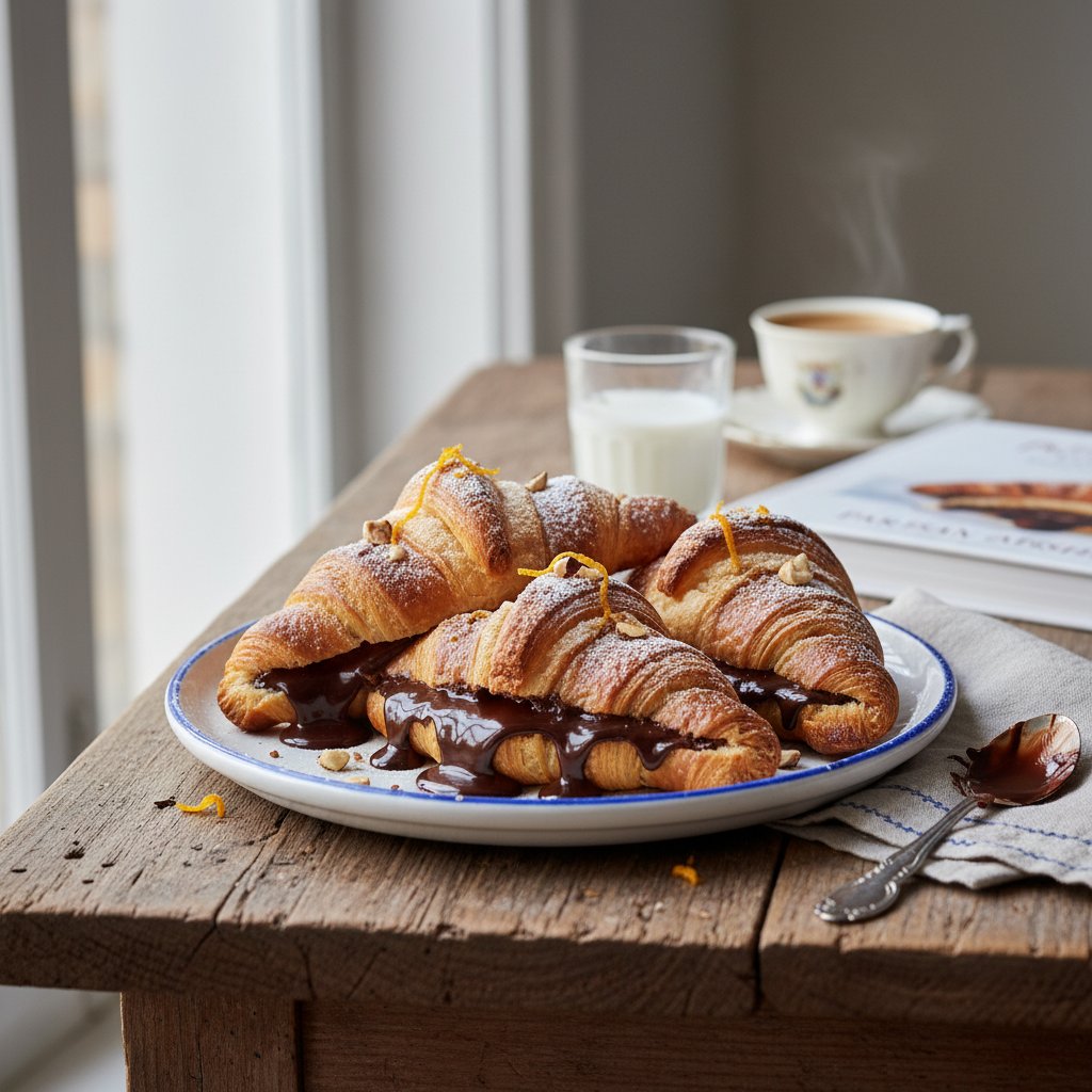 Buttery French Croissants with Chocolate Filling
