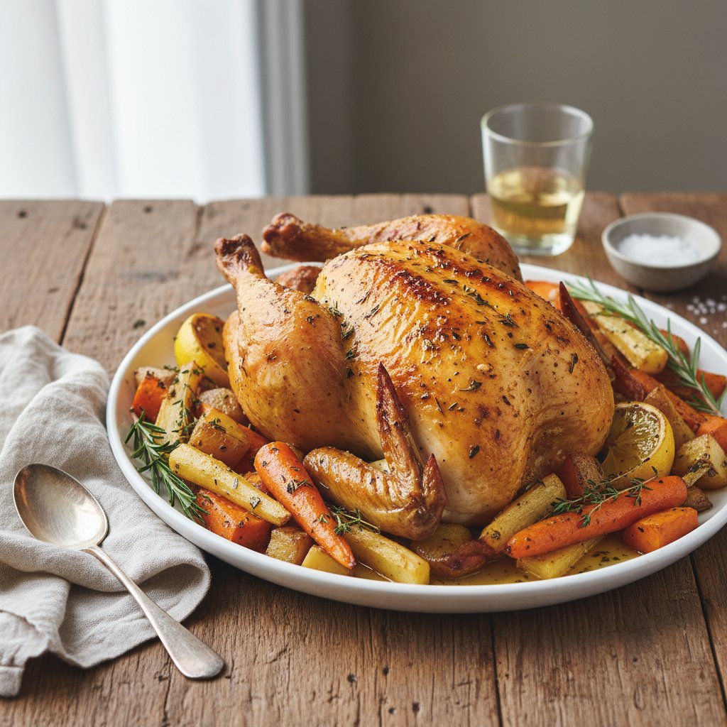 Buttery Lemon and Herb Roasted Chicken with Root Vegetables