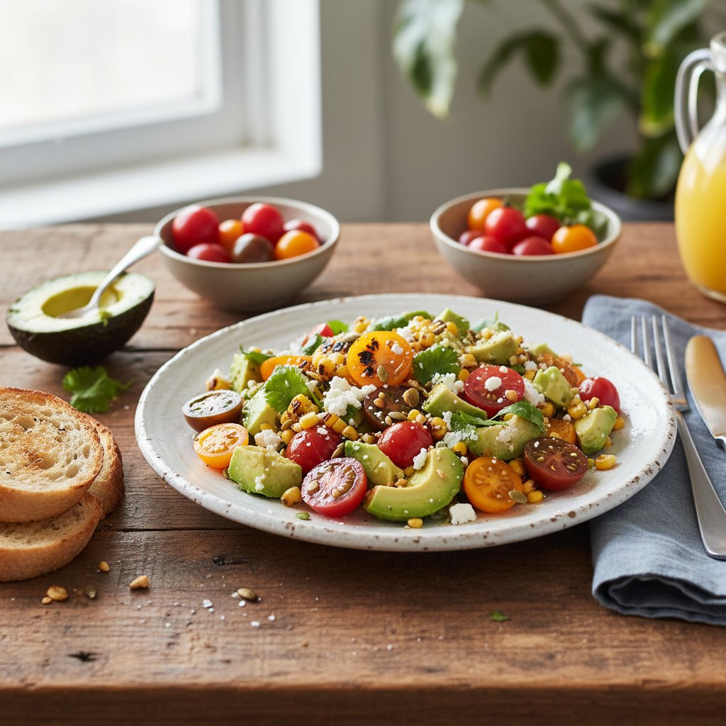California Avocado, Sweet Corn, and Heirloom Tomato Breakfast Salad
