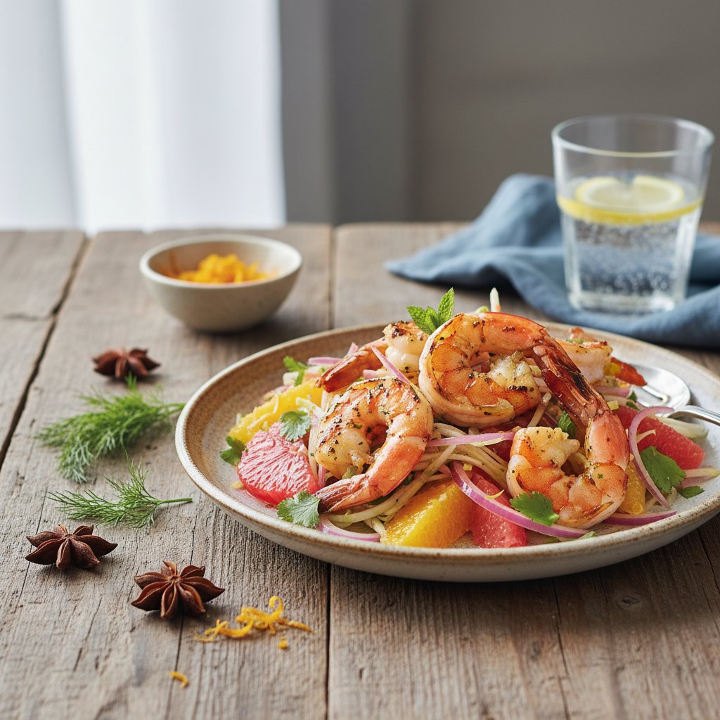 California Citrus and Fennel Slaw with Grilled Shrimp