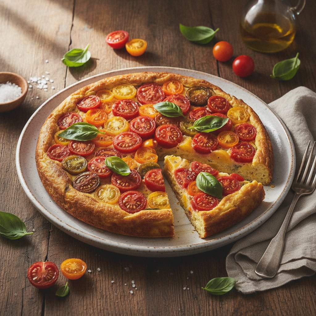 California Sunshine Garden Frittata with Heirloom Tomatoes and Basil