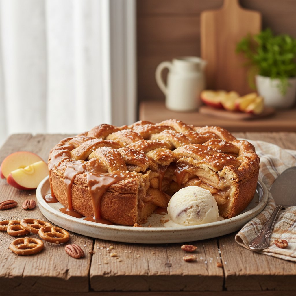 Caramel Apple Pie with Salted Pretzel Crust