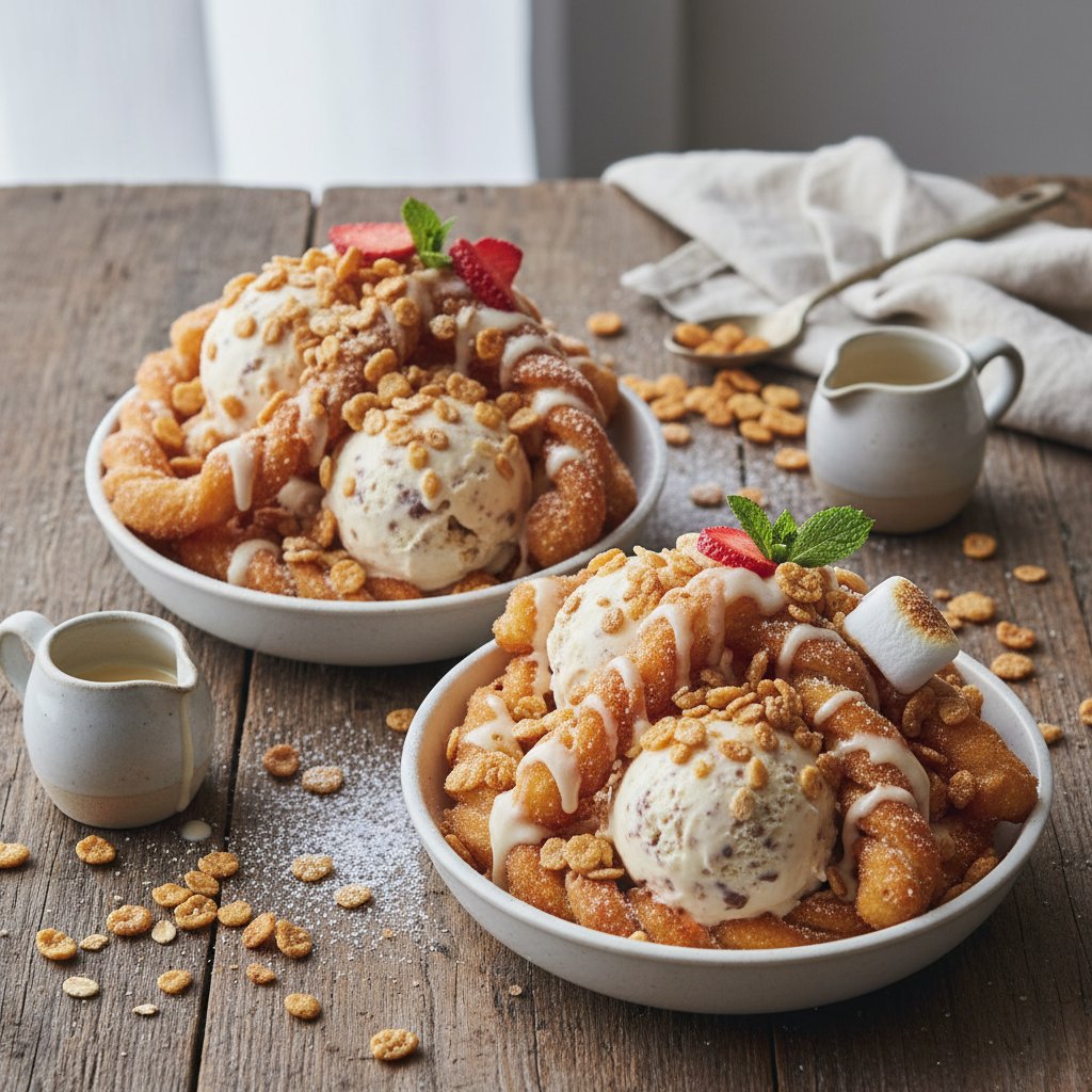 Cereal Milk Churro Sundaes with Malted Crunch Cereal