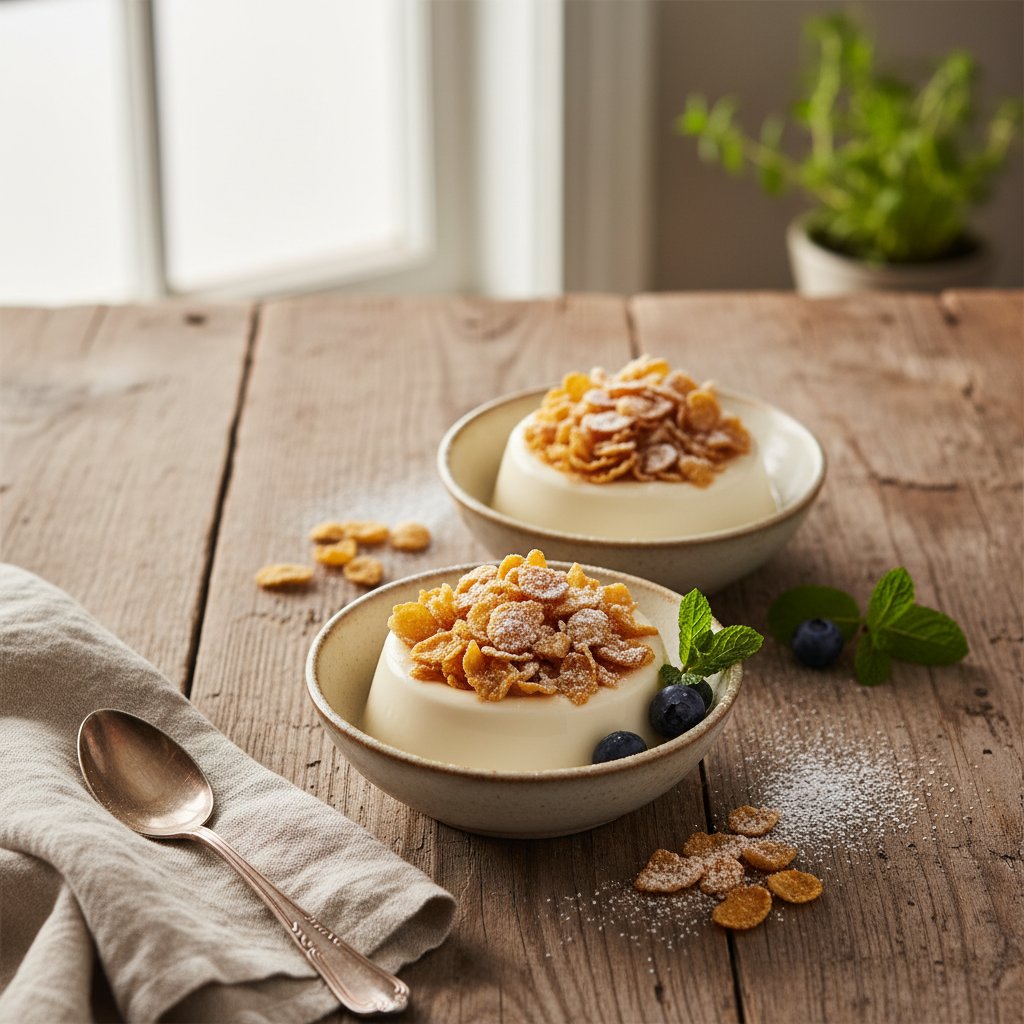 Cereal Milk Panna Cotta with Candied Cornflake Crunch