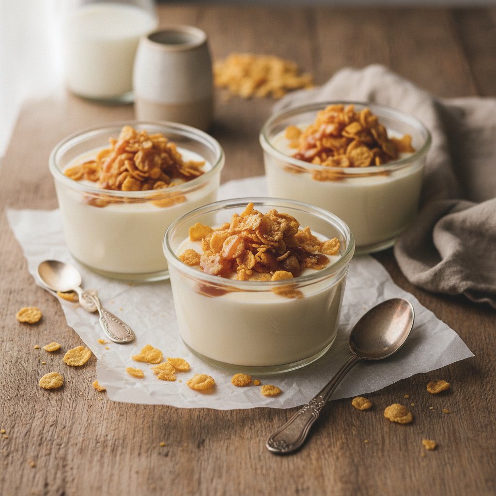 Cereal Milk Panna Cotta with Caramelized Cornflake Crunch
