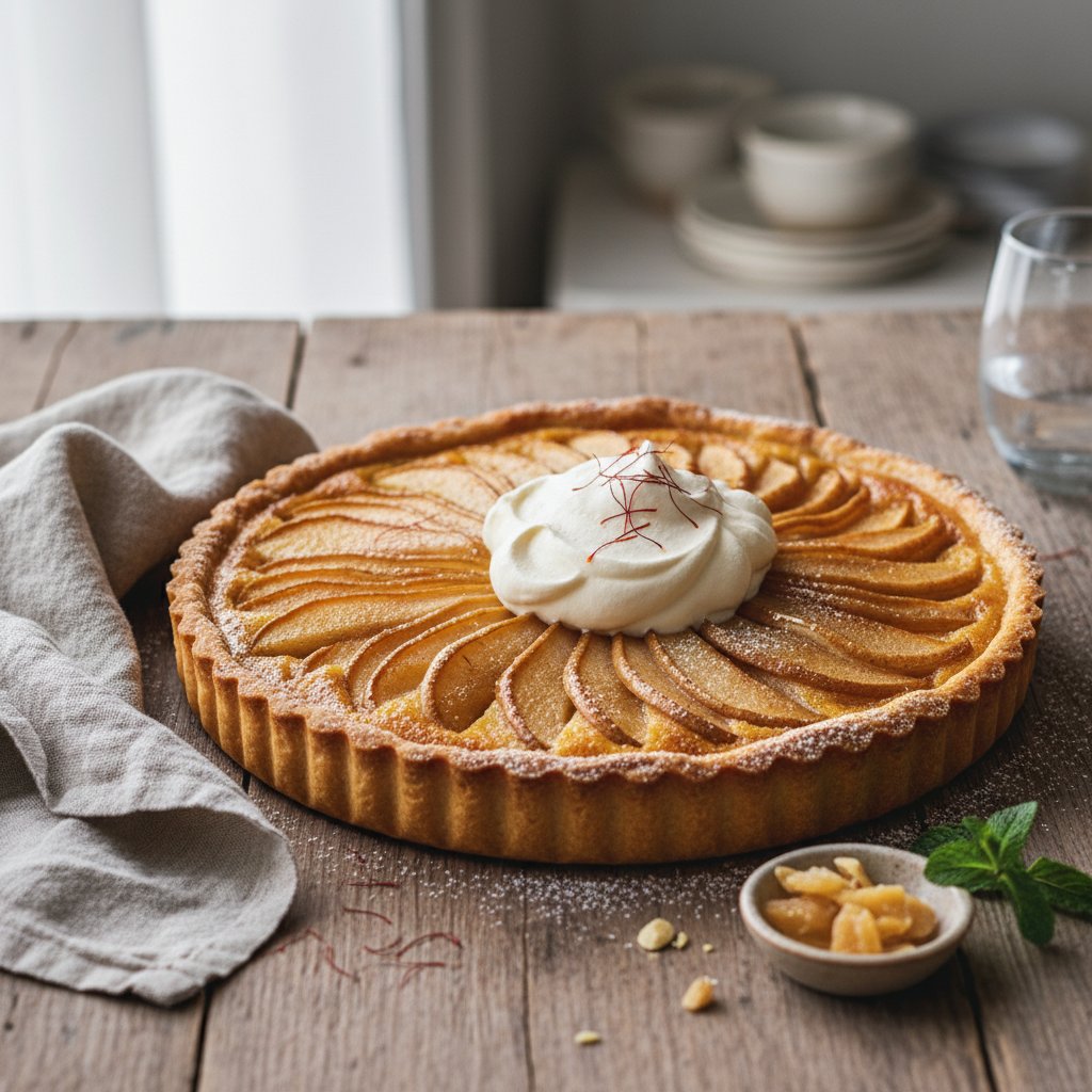 Chantilly Cream and Saffron Pear Tart