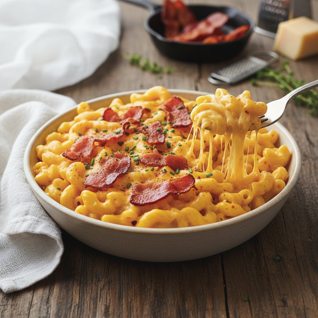 Cheesy American Mac and Cheese with Bacon