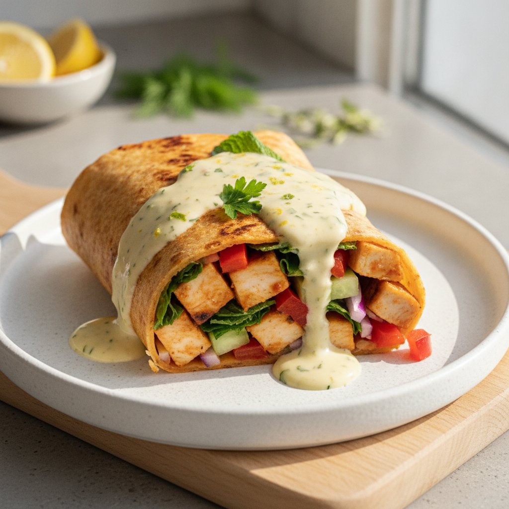 Chopped Mediterranean Chicken Wraps with Zesty Lemon-Herb Yogurt
