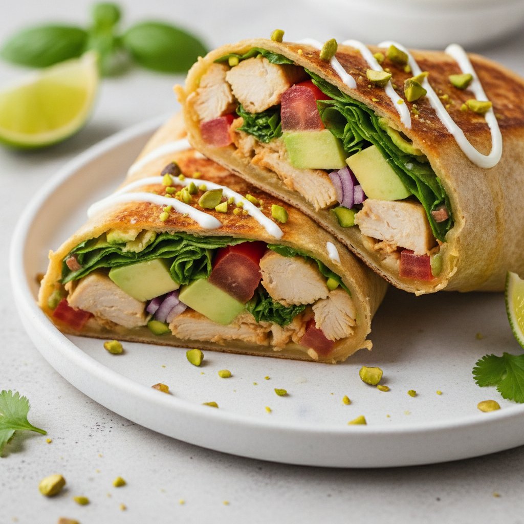 Citrus-Herb Chicken & Avocado Chopped Wraps with Crunchy Pistachio Crunch