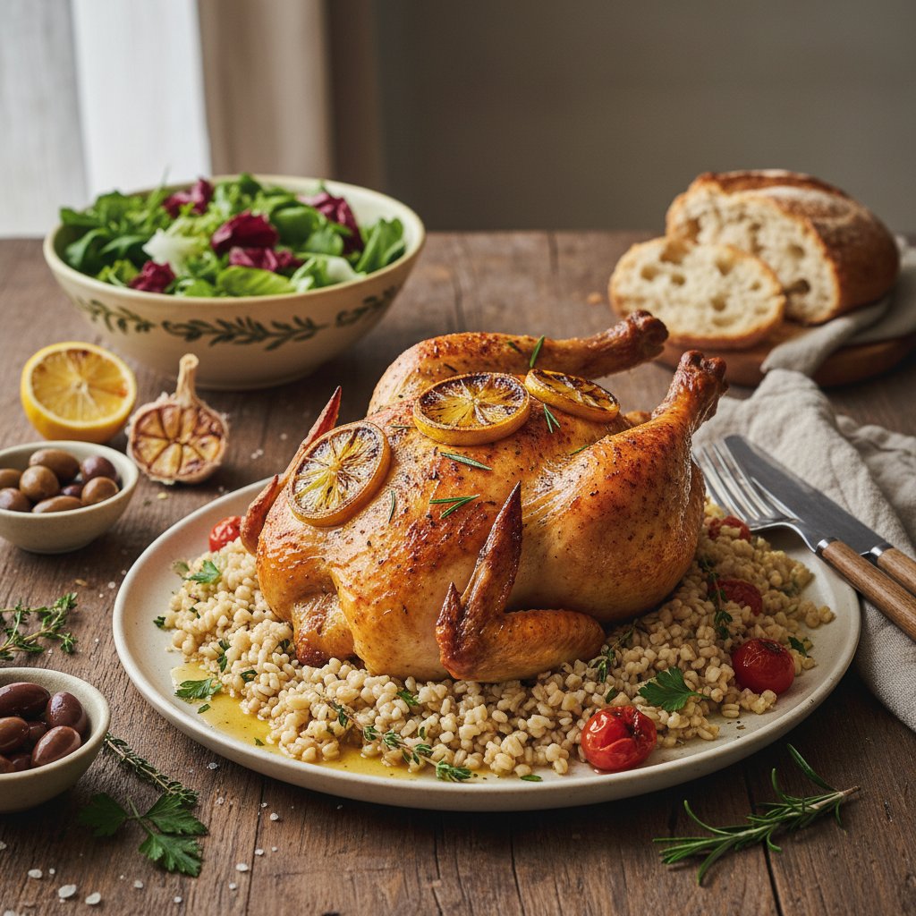 Citrus-Infused Tuscan Roast Chicken with Herbed Farro