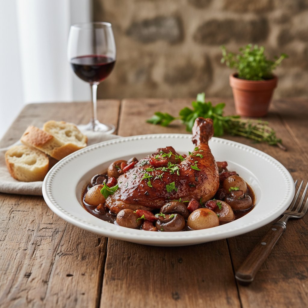 Classic French Coq au Vin with a Rich Burgundy Reduction