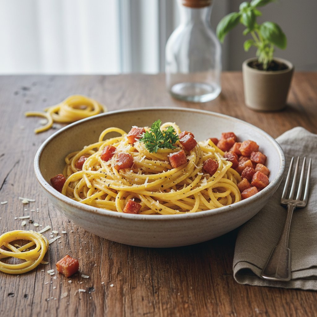 Classic Italian Carbonara with Crispy Pancetta
