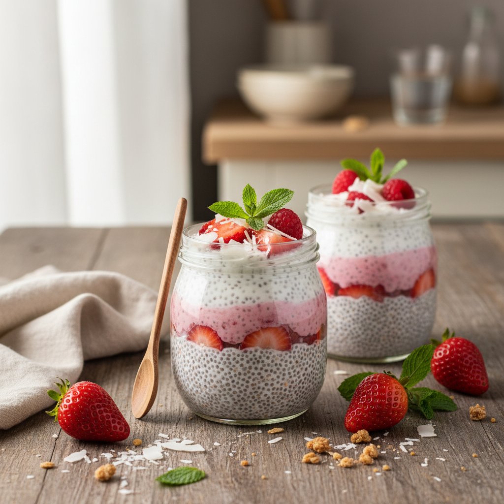 Coconut and Strawberry Chia Seed Pudding