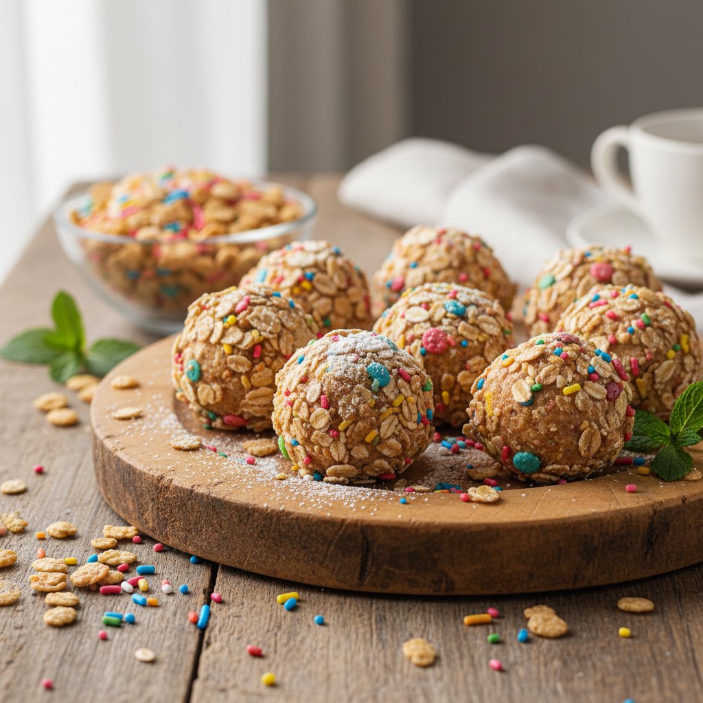 Colorful Confetti Cake Truffles with Crunchy Cereal Coating