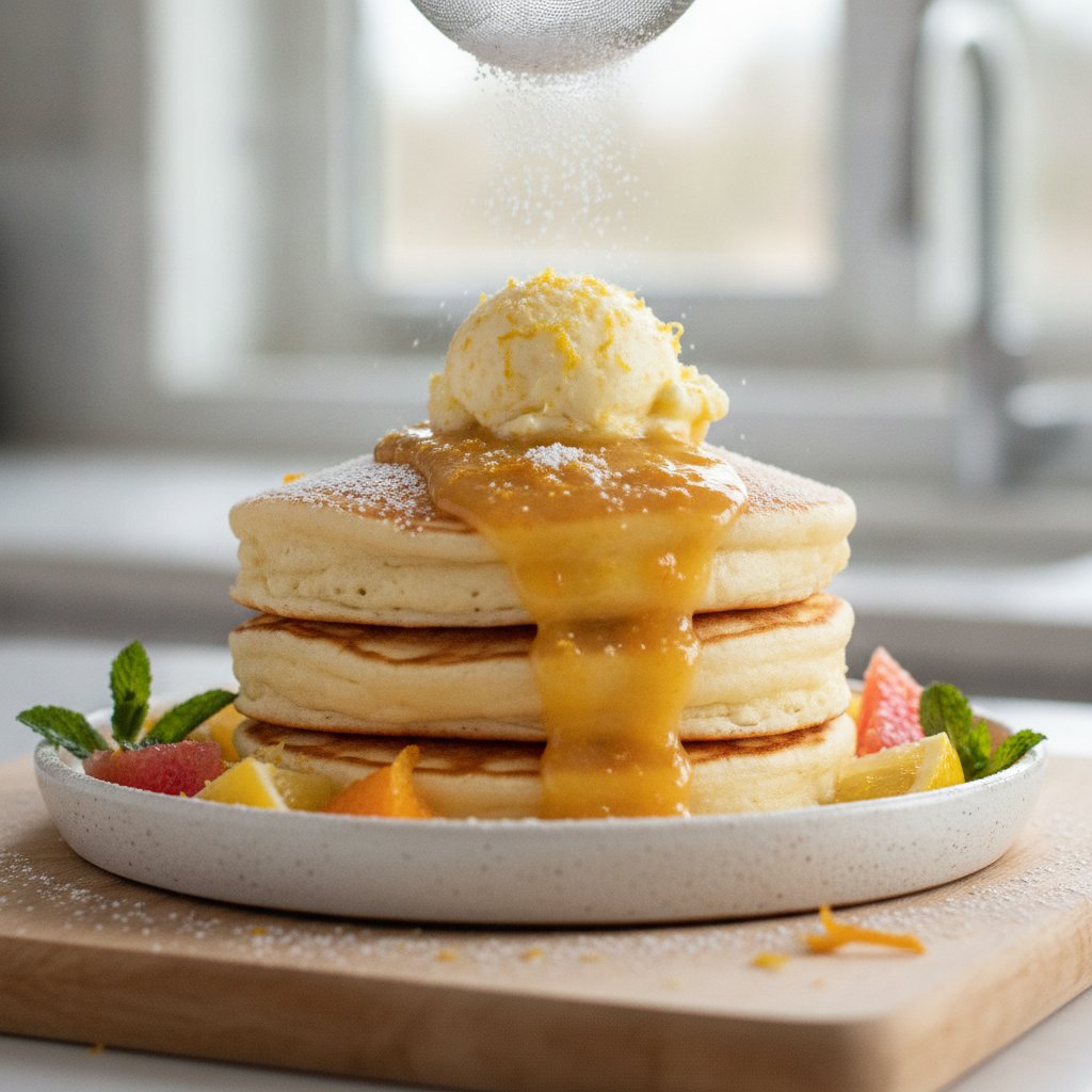 Creamy Citrus Cloud Pancakes with Whipped Citrus Butter