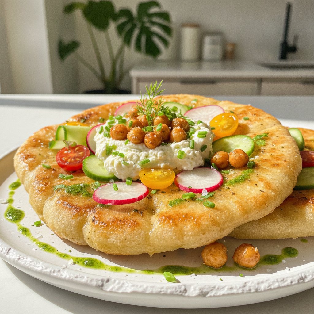 Creamy Cottage Cheese & Herb Chickpea Flatbreads