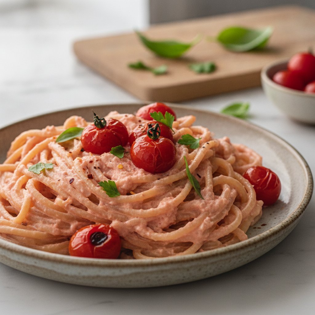Creamy Cottage Cheese Rosé Pasta with Roasted Cherry Tomatoes