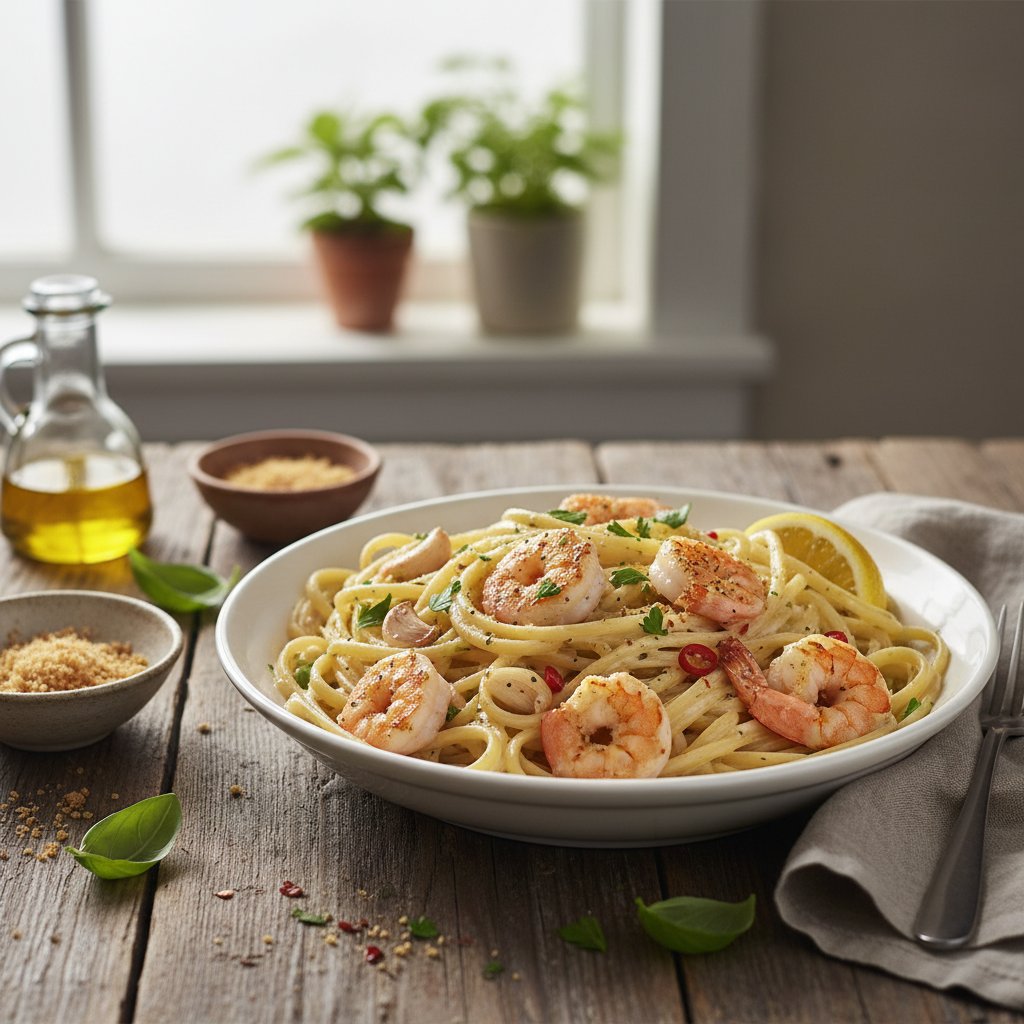 Creamy Garlic Shrimp Linguine