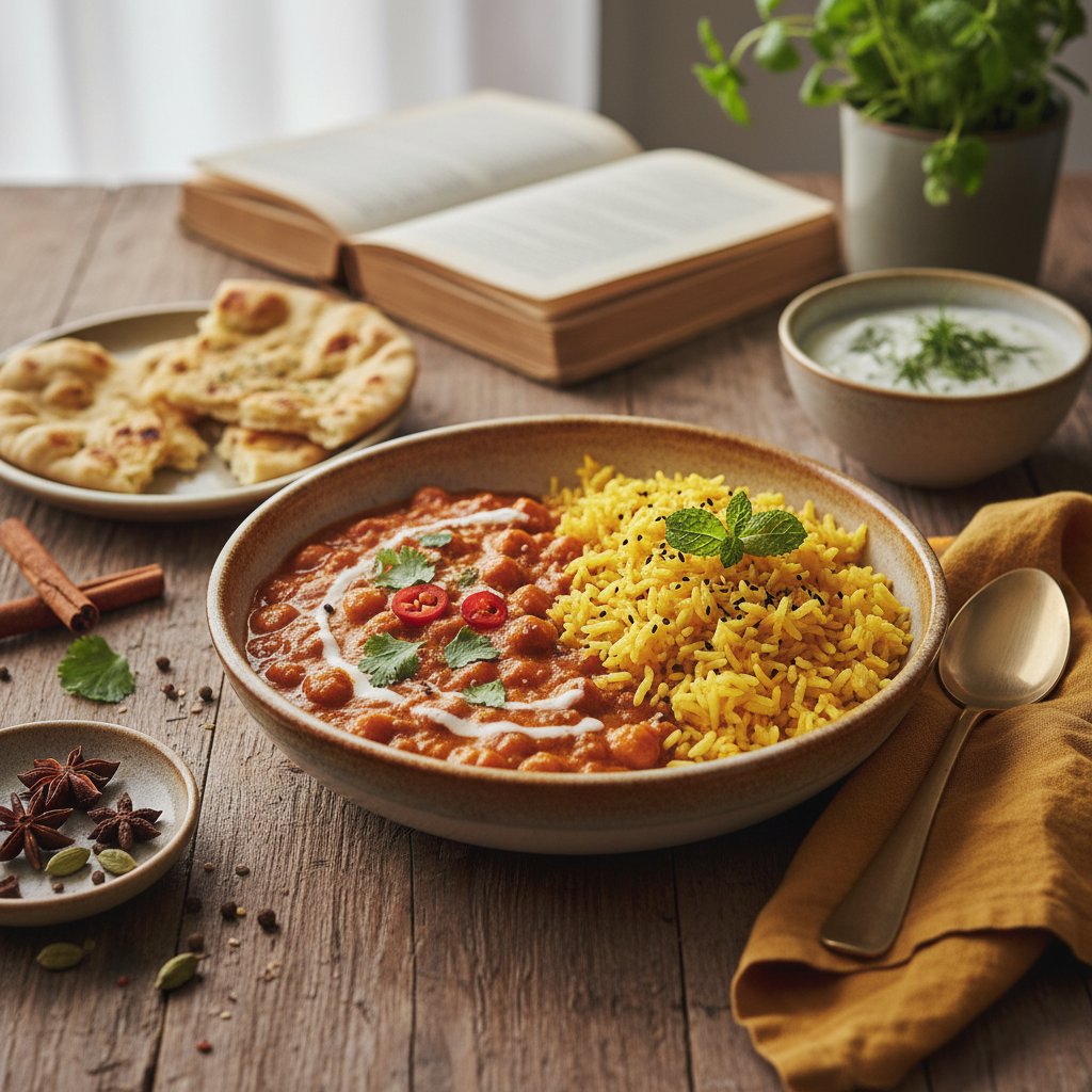 Creamy Indian Butter Chickpeas with Turmeric Rice