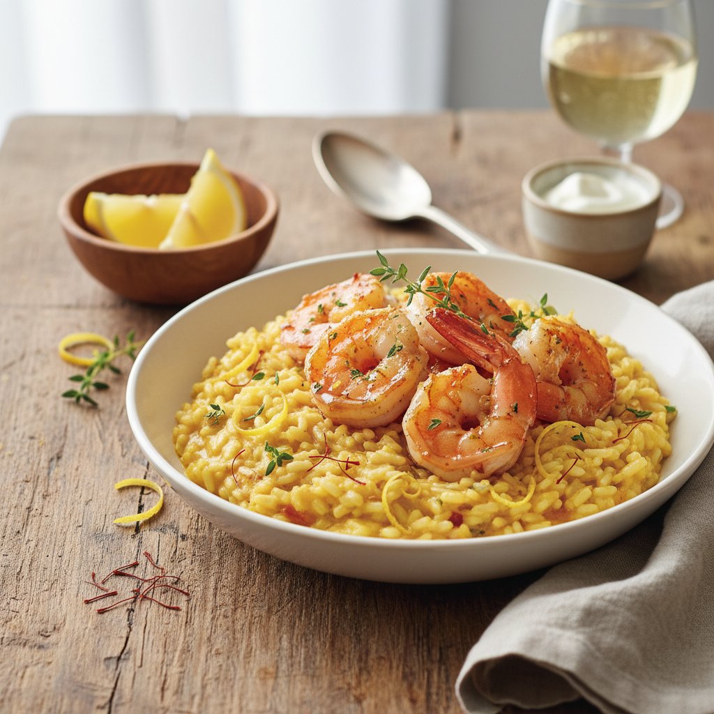 Creamy Lemon Saffron Risotto with Honey-Glazed Shrimp
