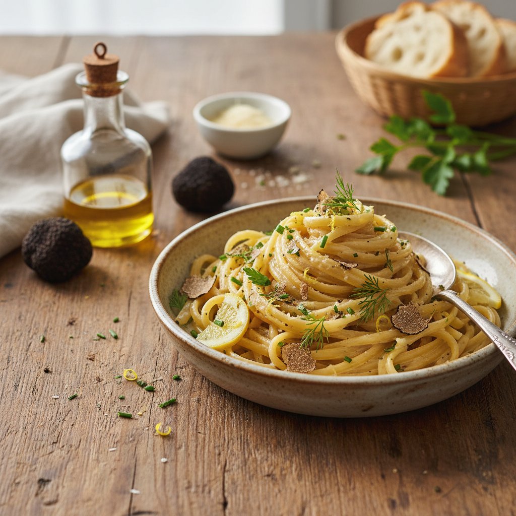 Creamy Truffle Linguine with Lemon and Fresh Herbs